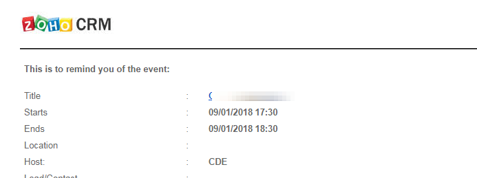 Zoho CRM Rappel par email