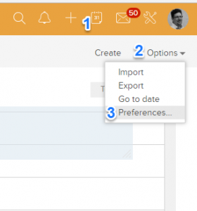 Zoho CRM Préférence calendrier