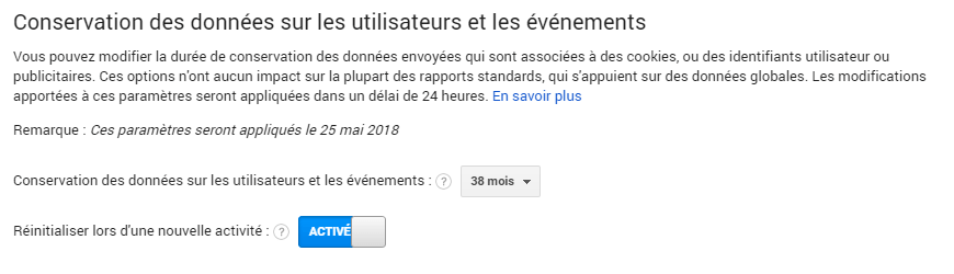 Google Analytics RGPD conservation des données