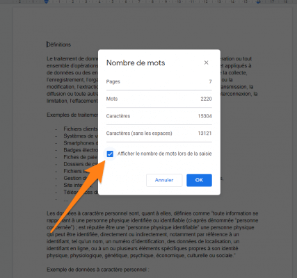 G Suite Nombre de mots
