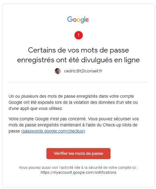 Google : Certains de vos mots de passe enregistrés ont été divulgués en  ligne - Darvis - DSI Externalisé - Cybersécurité