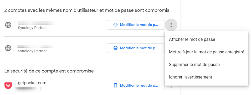 Etape 5 Certains de vos mots de passe enregistrés ont été divulgués en ligne