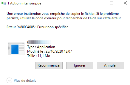 Erreur 0x80004005 avec un fichier Zip